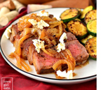Pan-Roasted Steak with Caramelized Onions and Goat Cheese